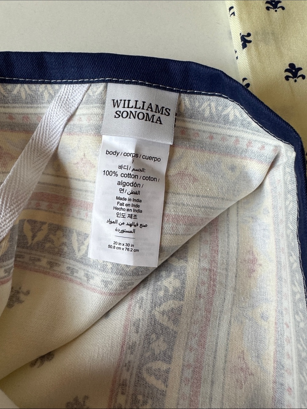NEW Williams Sonoma Cream and Navy Fleur Kitchen Cotton Set w/Multicolor Border - Picture 6 of 16
